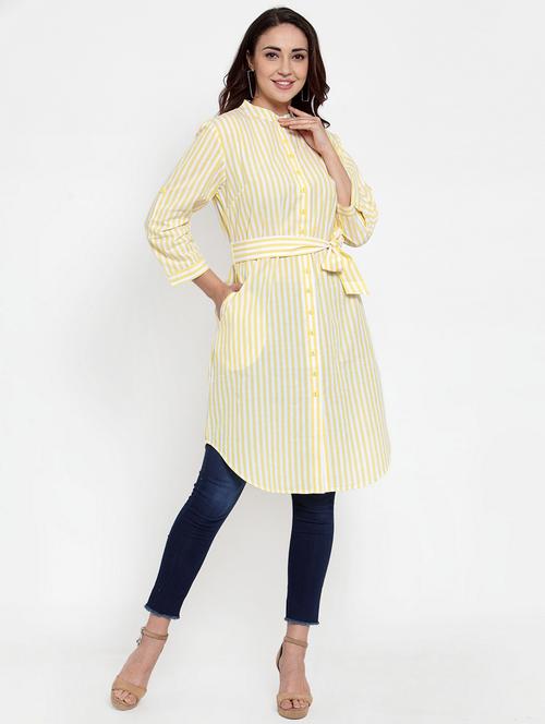 yellow rayon regular tunic - 17182990 - Standard Image - 1