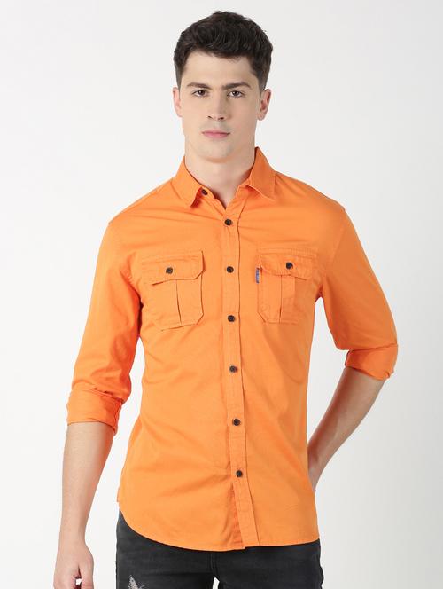 orange solid casual shirt - 17183243 - Standard Image - 1