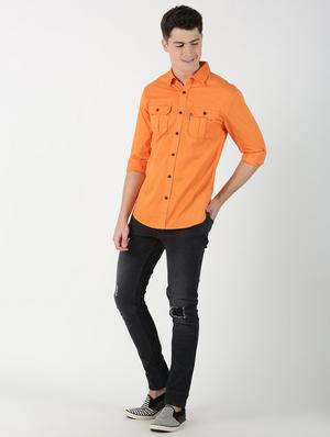 orange solid casual shirt - 17183243 - Standard Image - 4