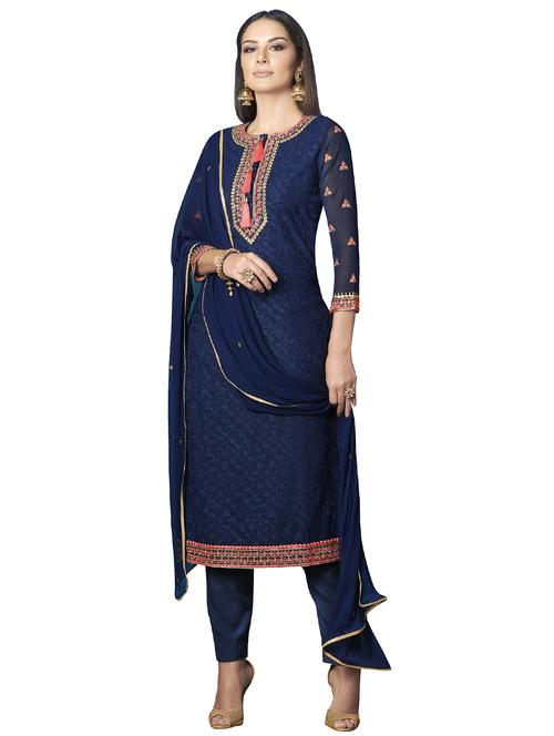 tonal embroidered a-line suits unstitched suit - 17183435 - Very Small Image - 1