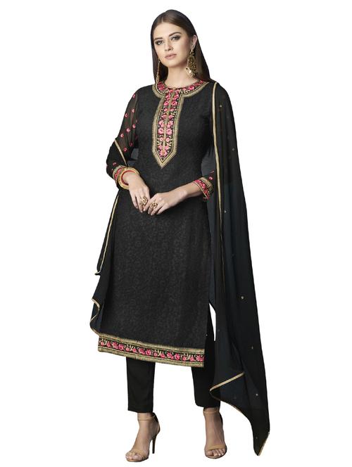 tonal embroidered a-line suits unstitched suit - 17183639 - Very Small Image - 1