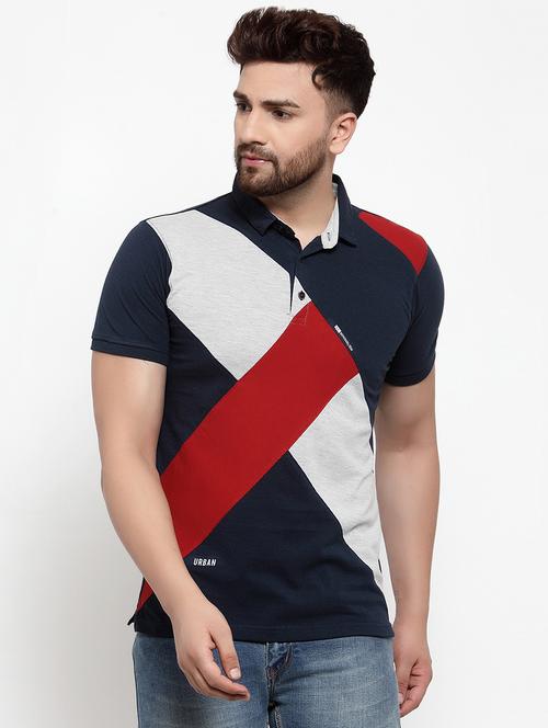 navy blue color block polo t-shirt - 17184021 - Very Small Image - 1