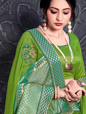 bordered embroidered saree with blouse - 17184132 - Standard Image - 2