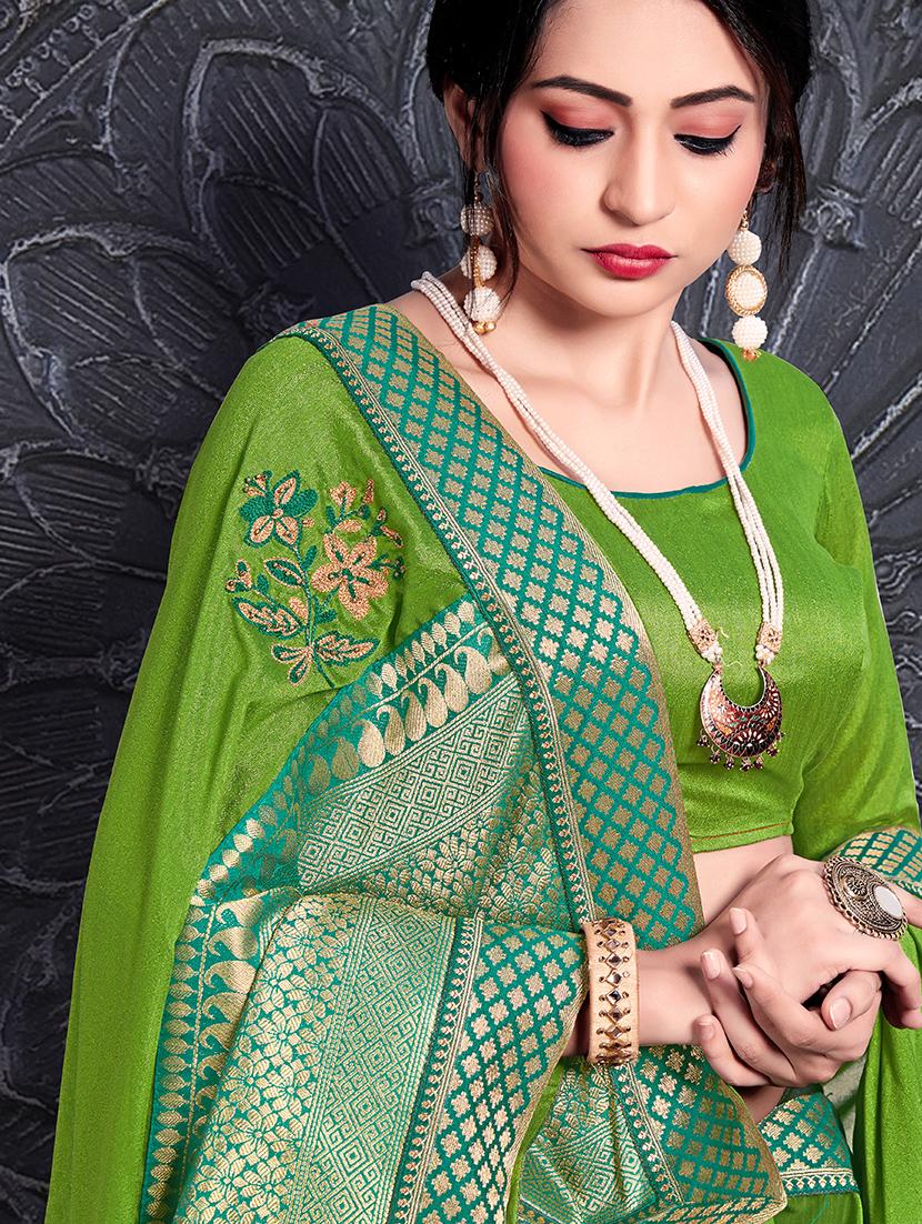 bordered embroidered saree with blouse - 17184132 - Zoom Image - 2