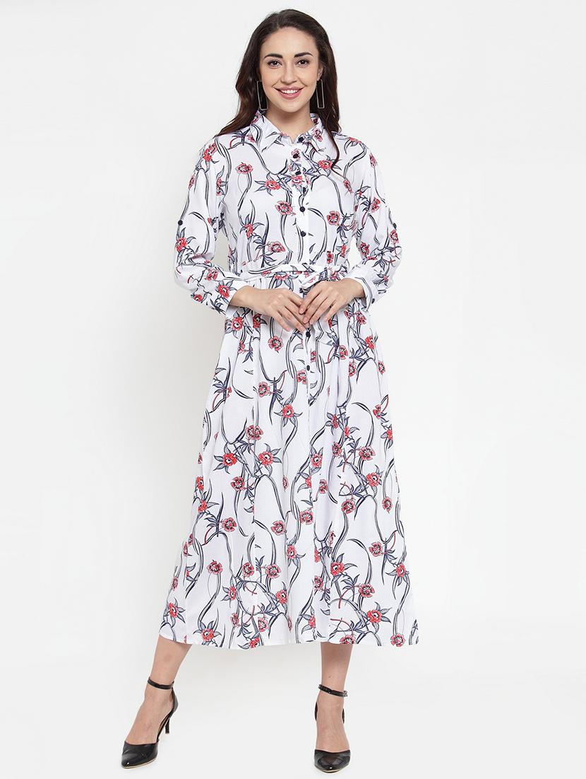white rayon belted dress - 17184500 - Zoom Image - 1