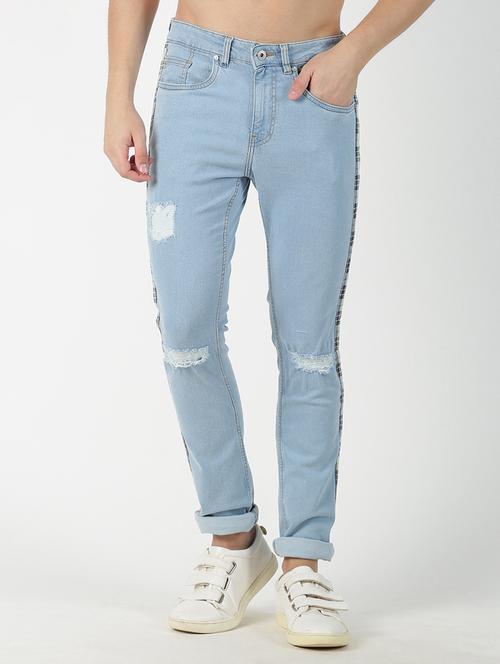 blue distressed side taped denim jeans - 17185285 - Standard Image - 1