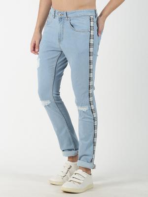 blue distressed side taped denim jeans - 17185285 - Standard Image - 2