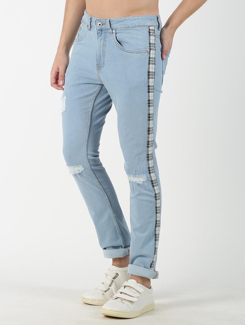 blue distressed side taped denim jeans - 17185285 - Zoom Image - 2