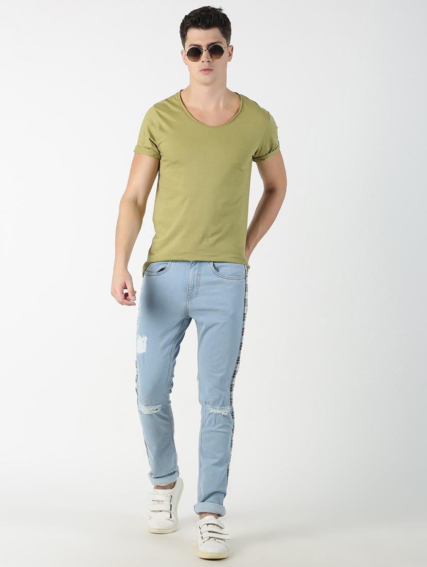 blue distressed side taped denim jeans - 17185285 - Zoom Image - 4