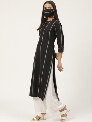 striped straight kurta wiith mask - 17185328 - Standard Image - 2