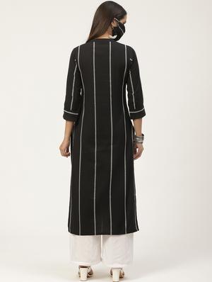 striped straight kurta wiith mask - 17185328 - Standard Image - 3