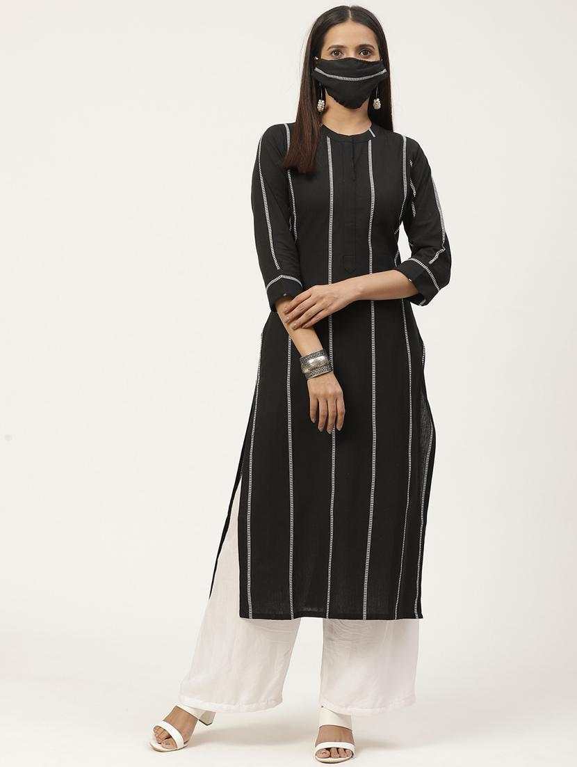 striped straight kurta wiith mask - 17185328 - Zoom Image - 1