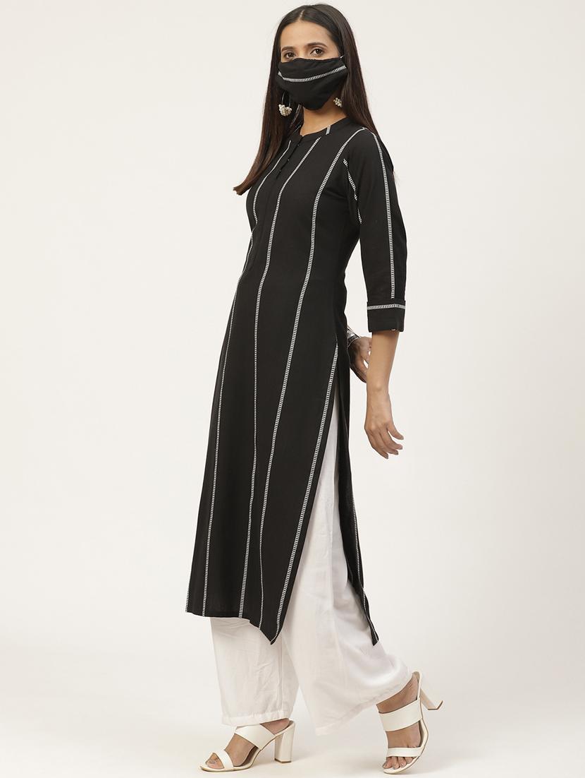striped straight kurta wiith mask - 17185328 - Zoom Image - 2