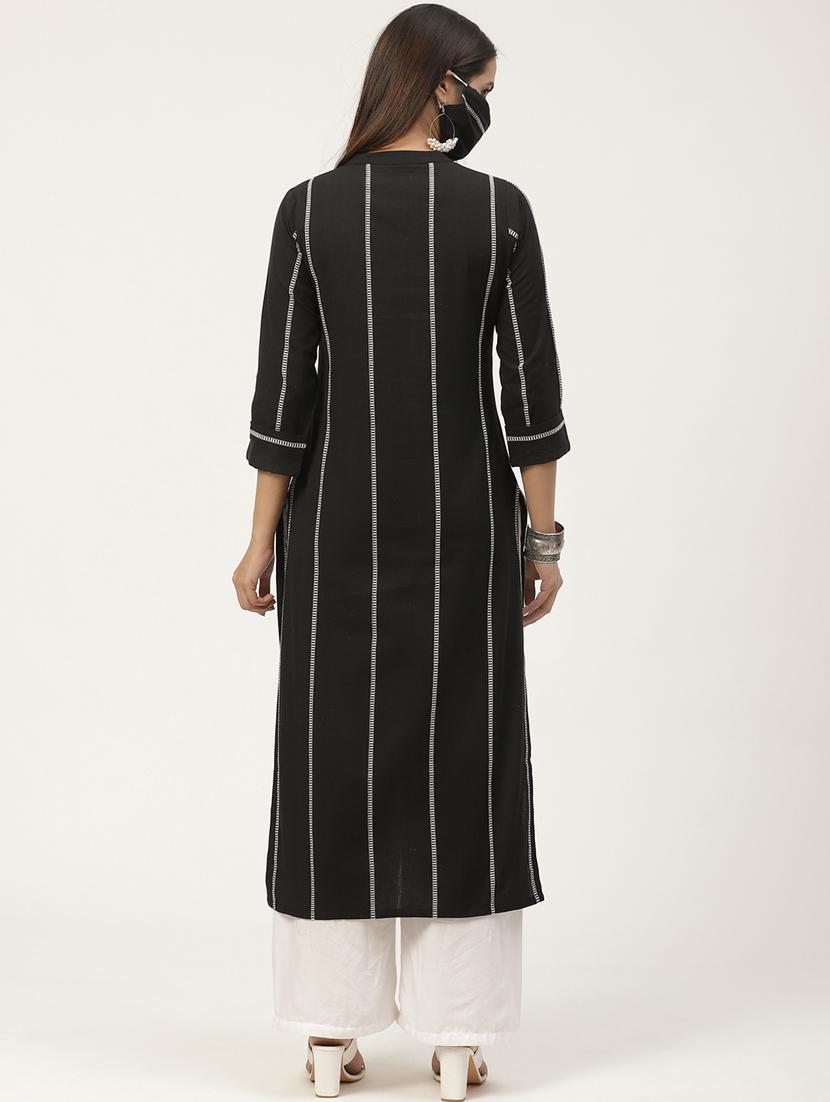 striped straight kurta wiith mask - 17185328 - Zoom Image - 3