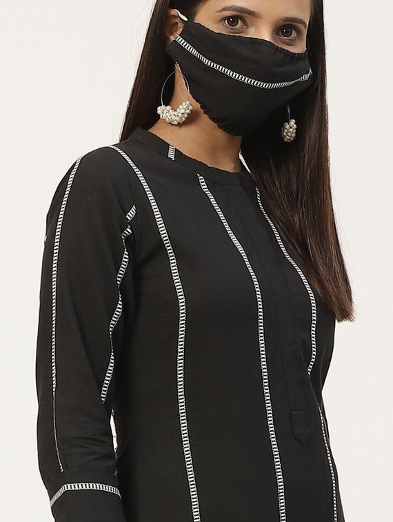 striped straight kurta wiith mask - 17185328 - Zoom Image - 4