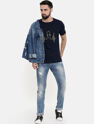 dark blue chest print t-shirt - 17185410 - Standard Image - 4