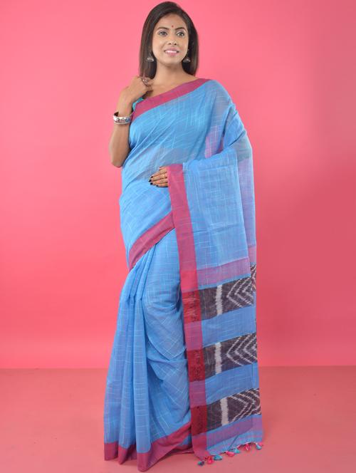 checkered handloom saree with blouse - 17189005 - Standard Image - 1