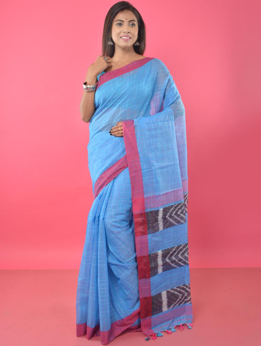 checkered handloom saree with blouse - 17189005 - Zoom Image - 1