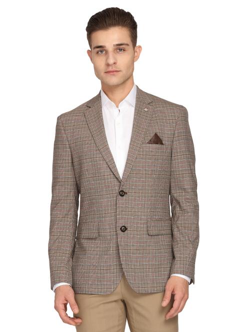 brown checkered single breasted casual blazer - 17190051 - Standard Image - 1