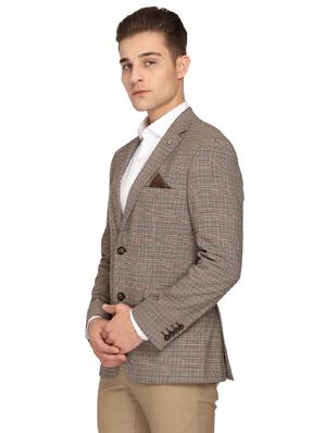 brown checkered single breasted casual blazer - 17190051 - Standard Image - 2