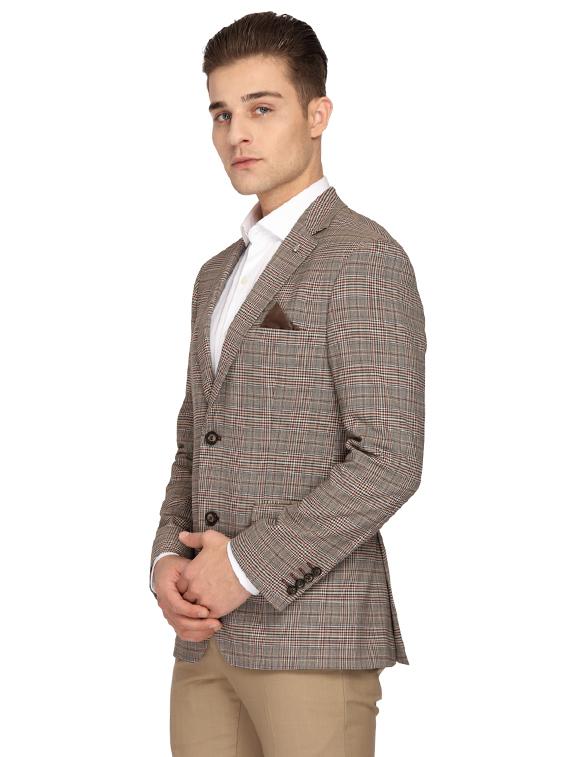 brown checkered single breasted casual blazer - 17190051 - Zoom Image - 2