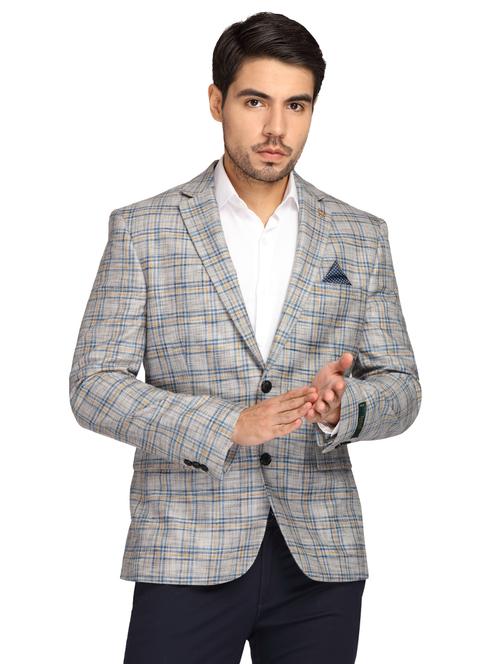 grey checkered single breasted casual blazer - 17190094 - Standard Image - 1