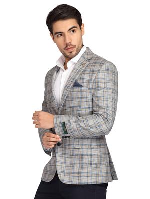 grey checkered single breasted casual blazer - 17190094 - Standard Image - 2