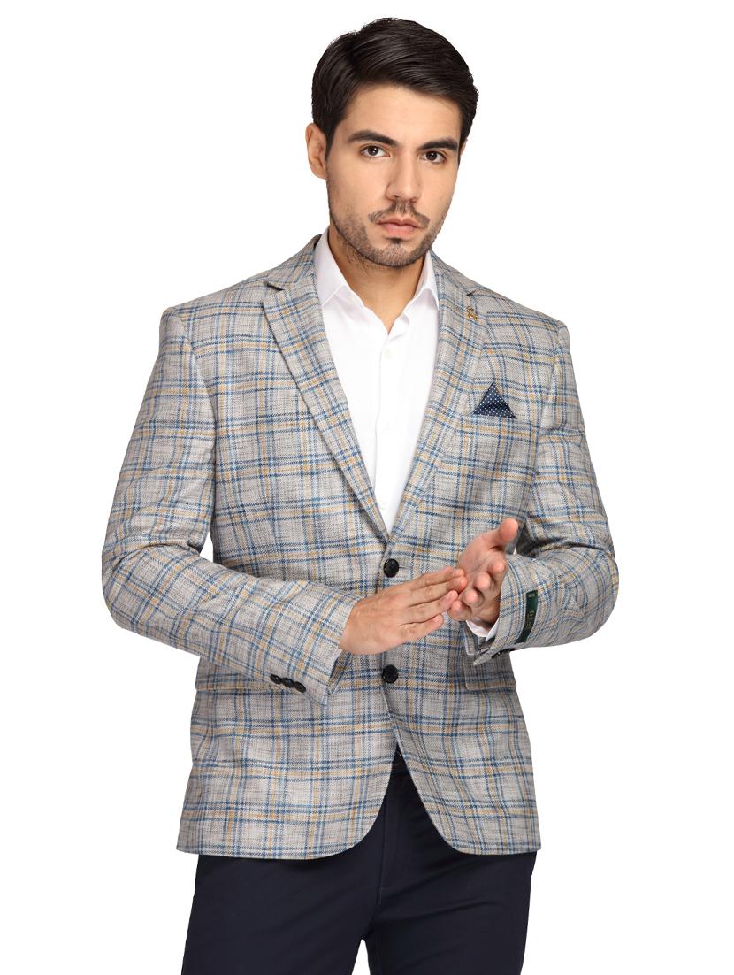 grey checkered single breasted casual blazer - 17190094 - Zoom Image - 1
