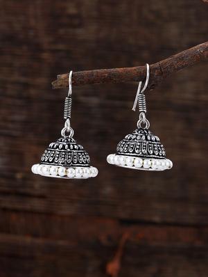 white silver plated jhumka earring - 17190822 - Standard Image - 2