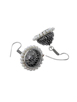 white silver plated jhumka earring - 17190822 - Standard Image - 3
