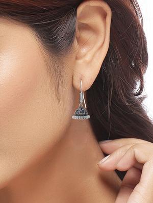 white silver plated jhumka earring - 17190822 - Standard Image - 4