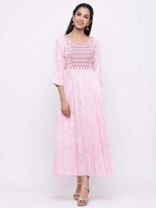 yoke embroidered tiered ethnic dress - 17191012 - Standard Image - 1