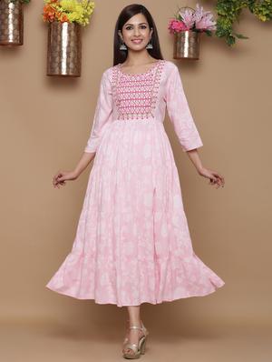 yoke embroidered tiered ethnic dress - 17191012 - Standard Image - 2