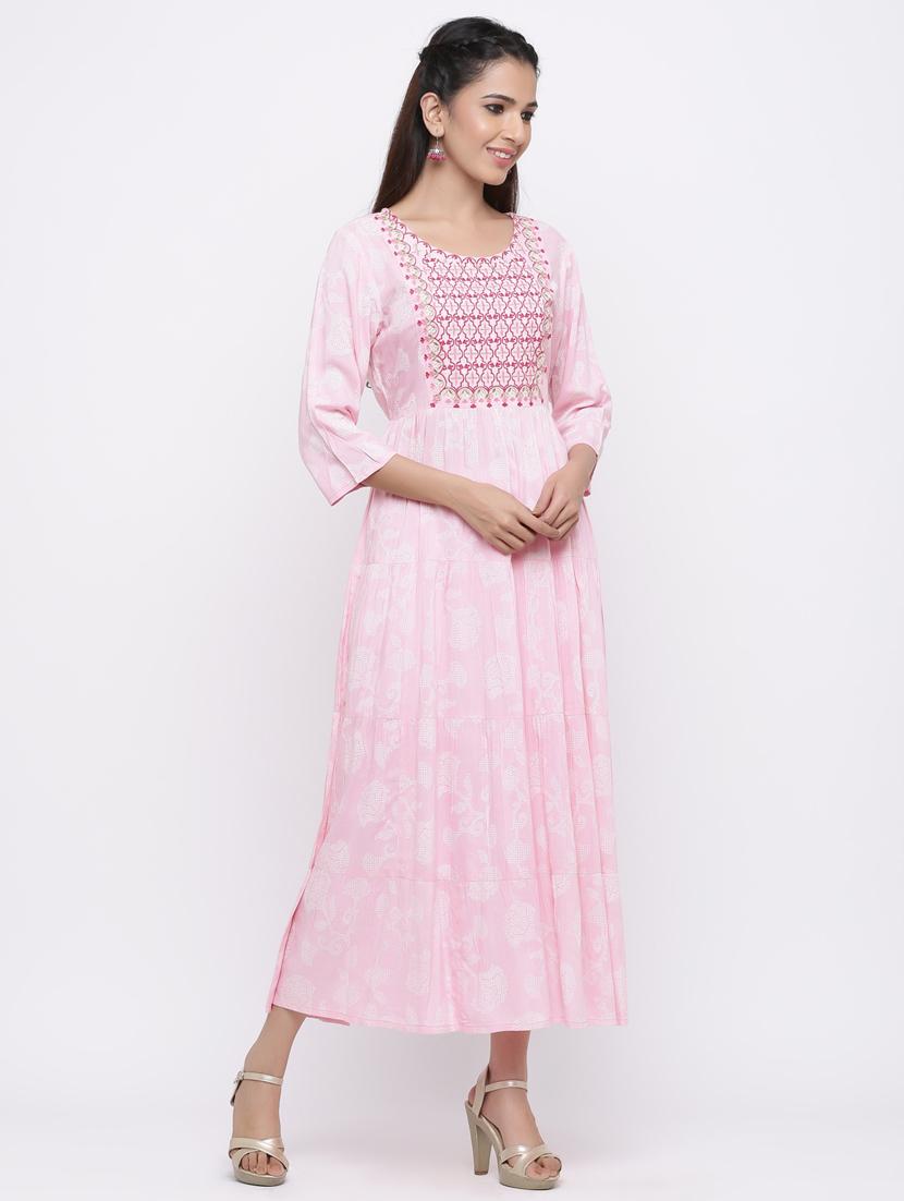 yoke embroidered tiered ethnic dress - 17191012 - Zoom Image - 4