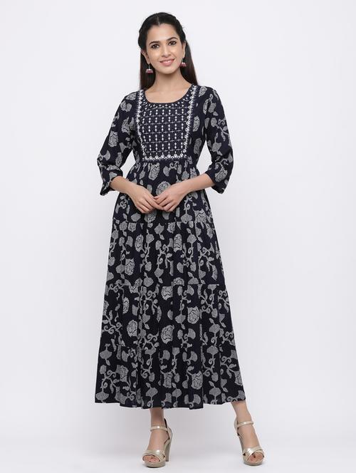 yoke embroidered tiered ethnic dress - 17191013 - Standard Image - 1
