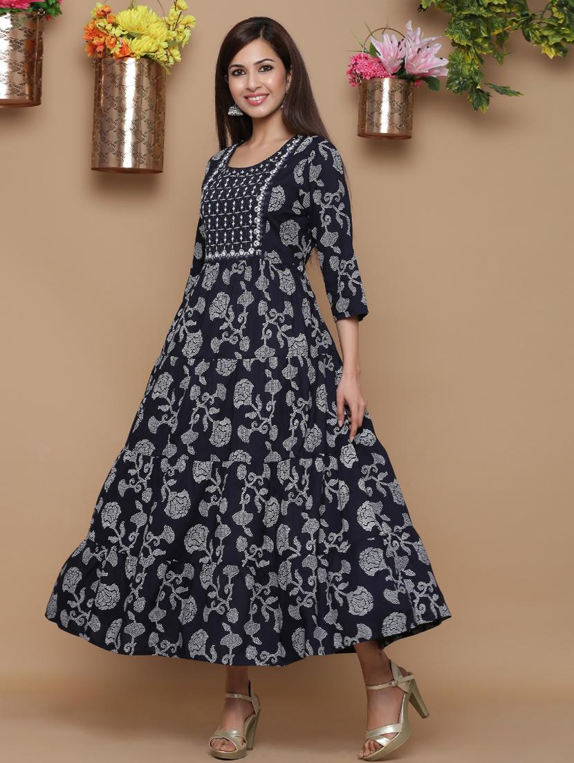 yoke embroidered tiered ethnic dress - 17191013 - Zoom Image - 2