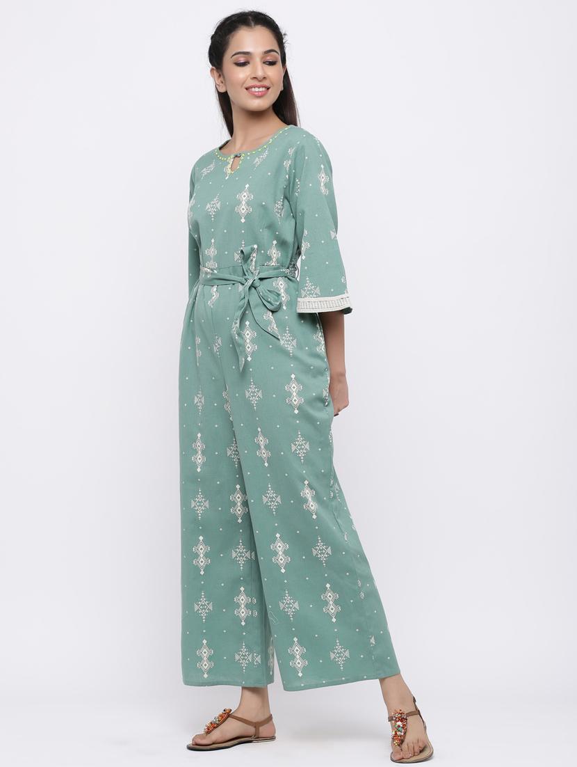 tie front printed jumpsuit - 17191033 - Zoom Image - 2