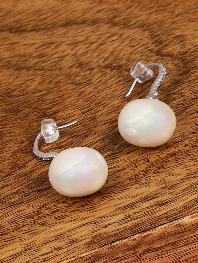 beige satin less steel drop earring - 17191411 - Zoom Image - 1