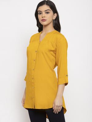 yellow rayon asymmetric shirt - 17191495 - Standard Image - 2