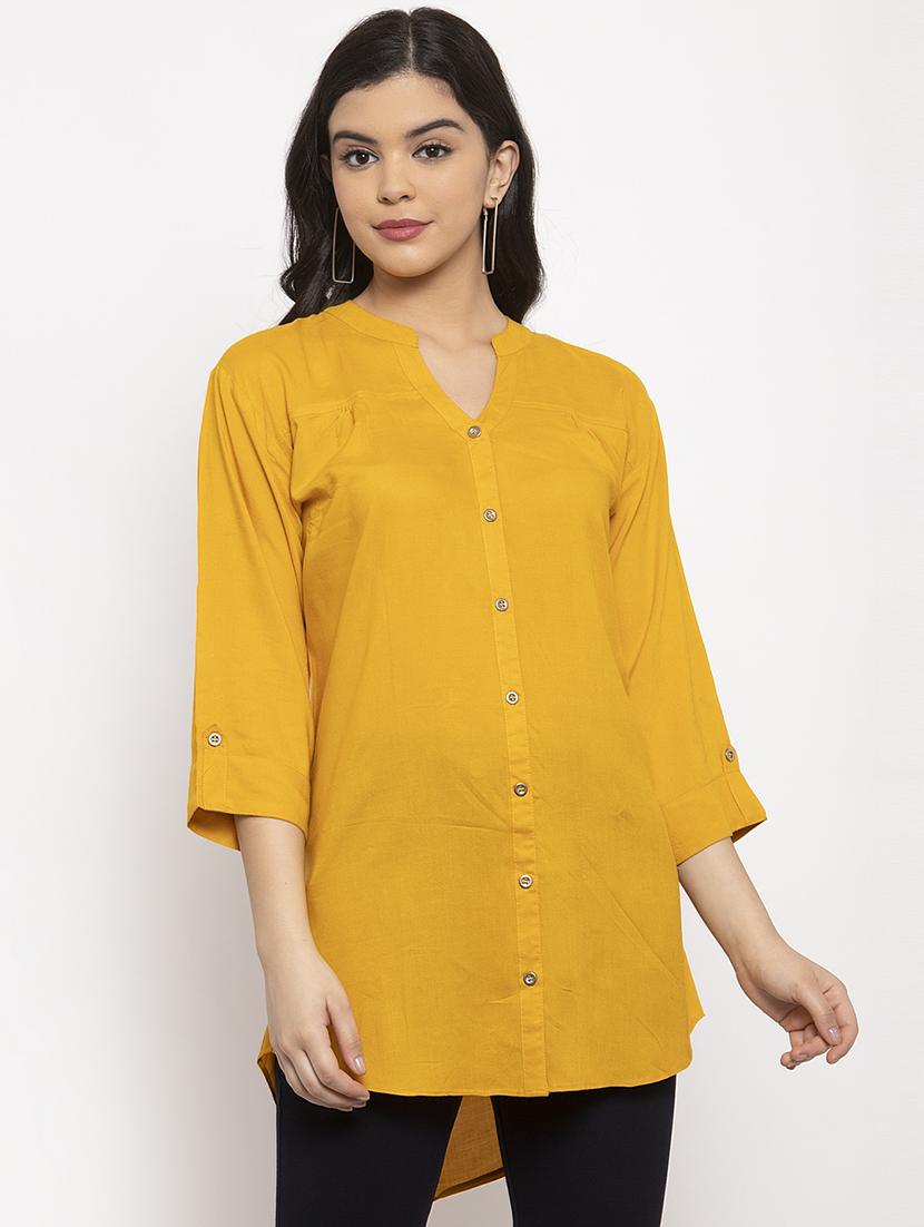 yellow rayon asymmetric shirt - 17191495 - Zoom Image - 1