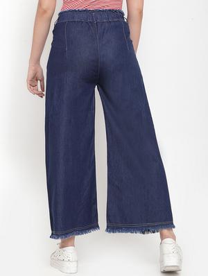 frayed detail wide leg jeans - 17191502 - Standard Image - 3