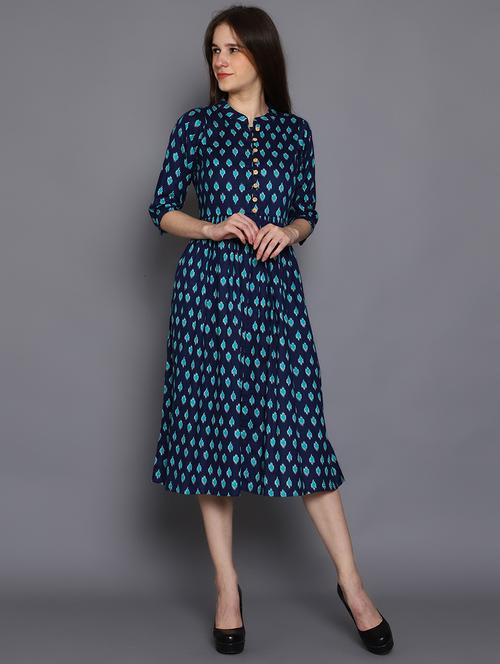 mandarin neck printed a-line dress - 17191698 - Standard Image - 1