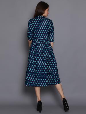 mandarin neck printed a-line dress - 17191698 - Standard Image - 3