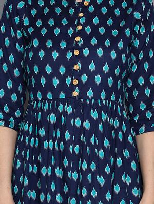 mandarin neck printed a-line dress - 17191698 - Standard Image - 4