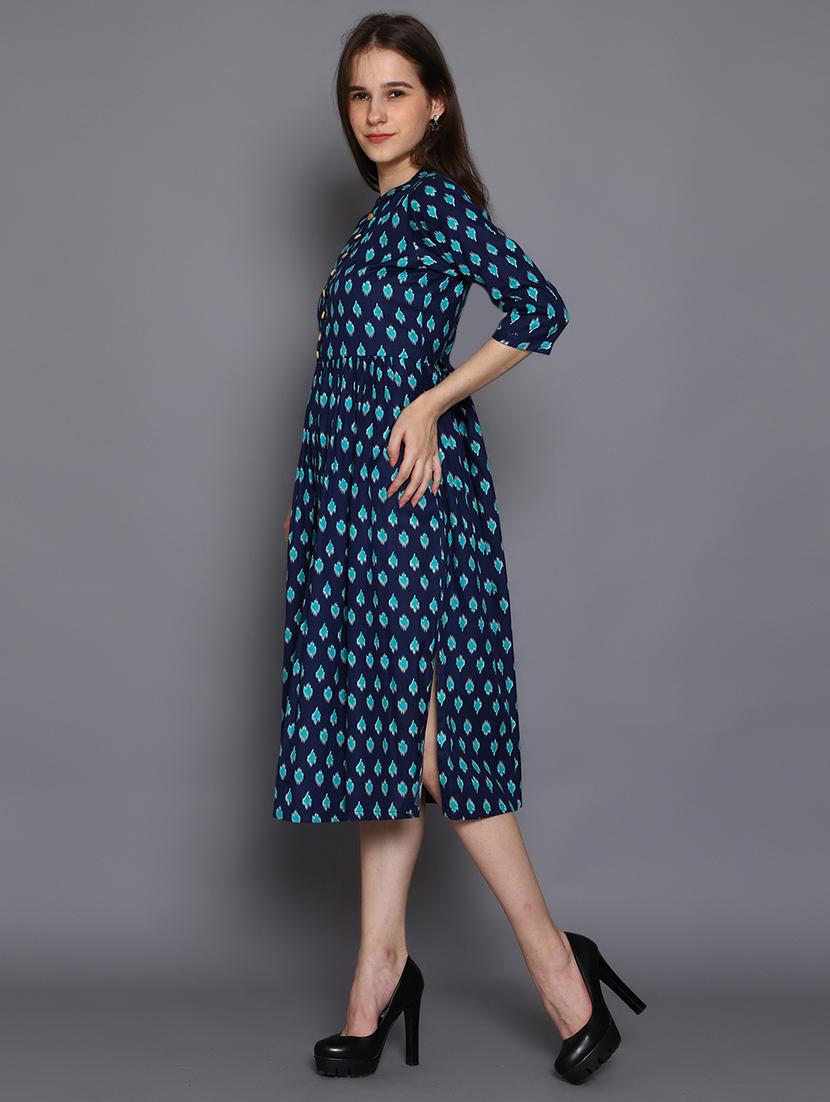 mandarin neck printed a-line dress - 17191698 - Zoom Image - 2