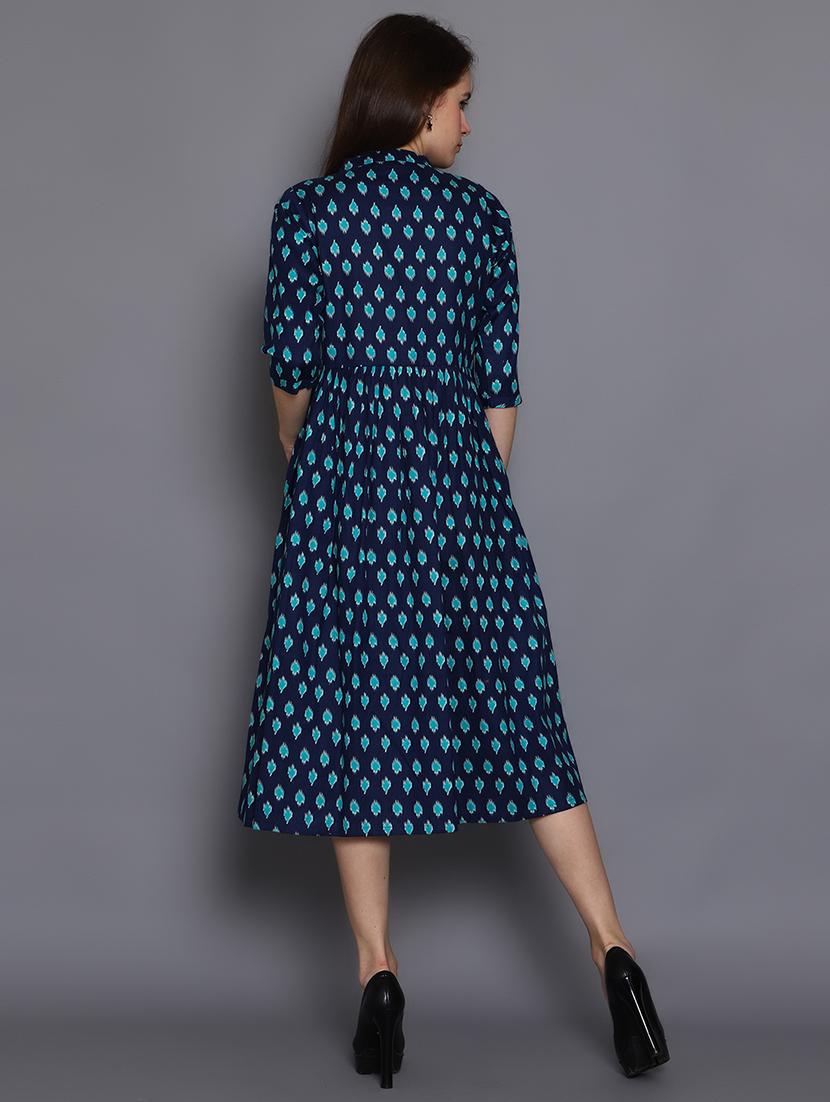 mandarin neck printed a-line dress - 17191698 - Zoom Image - 3