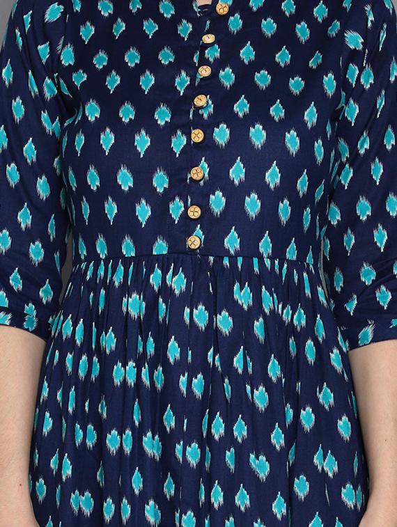mandarin neck printed a-line dress - 17191698 - Zoom Image - 4