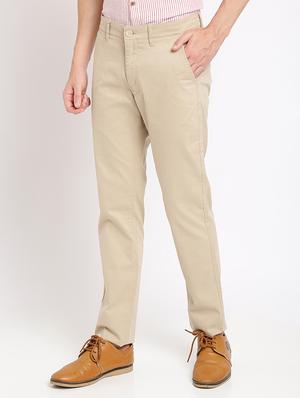 beige solid flat front casual trouser - 17191843 - Standard Image - 2