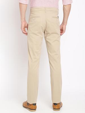 beige solid flat front casual trouser - 17191843 - Standard Image - 3
