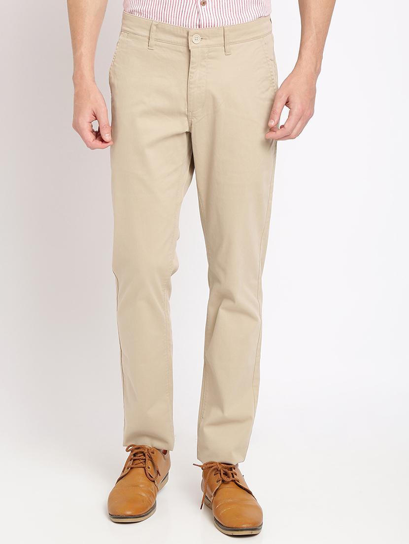 beige solid flat front casual trouser - 17191843 - Zoom Image - 1